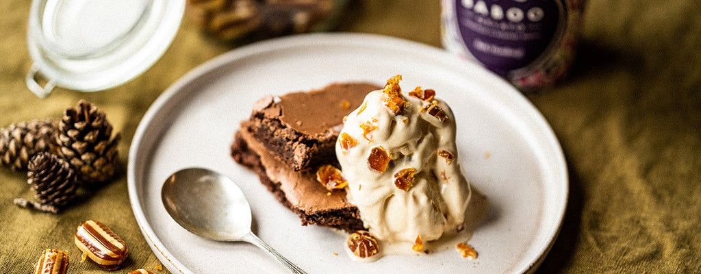 Baboo brownies served with Bah humbug gelato